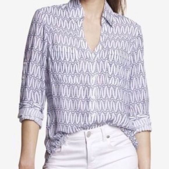 Express Eiffel Tower Button Down Top Like New XS 20A - Picture 1 of 8